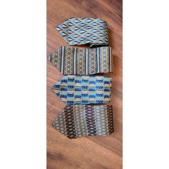 LOT OF 4 Fratello handmade Geometric Ties Browns and blues - Picture 2 of 8